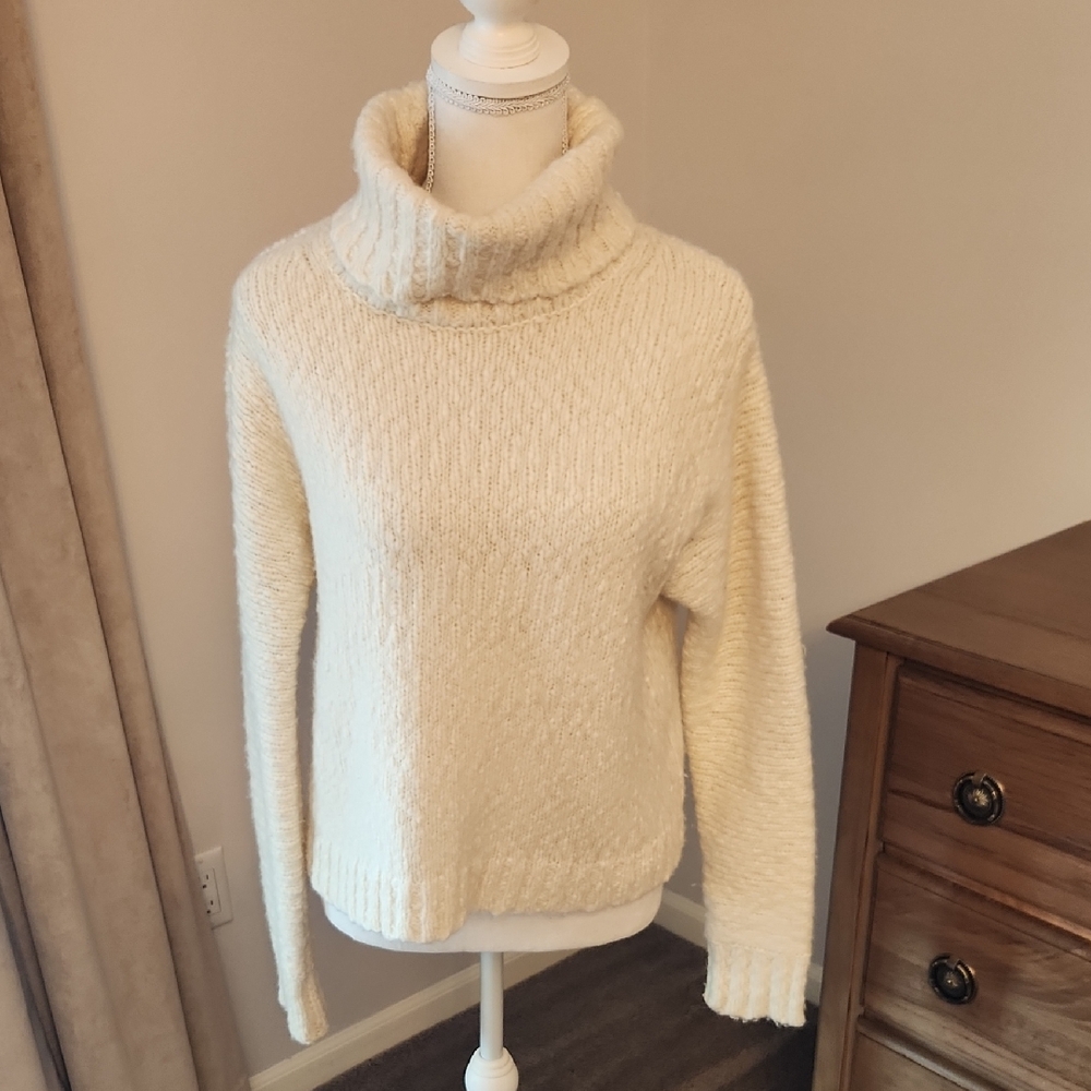 J. Crew Cream Funnel Neck Knit Sweater